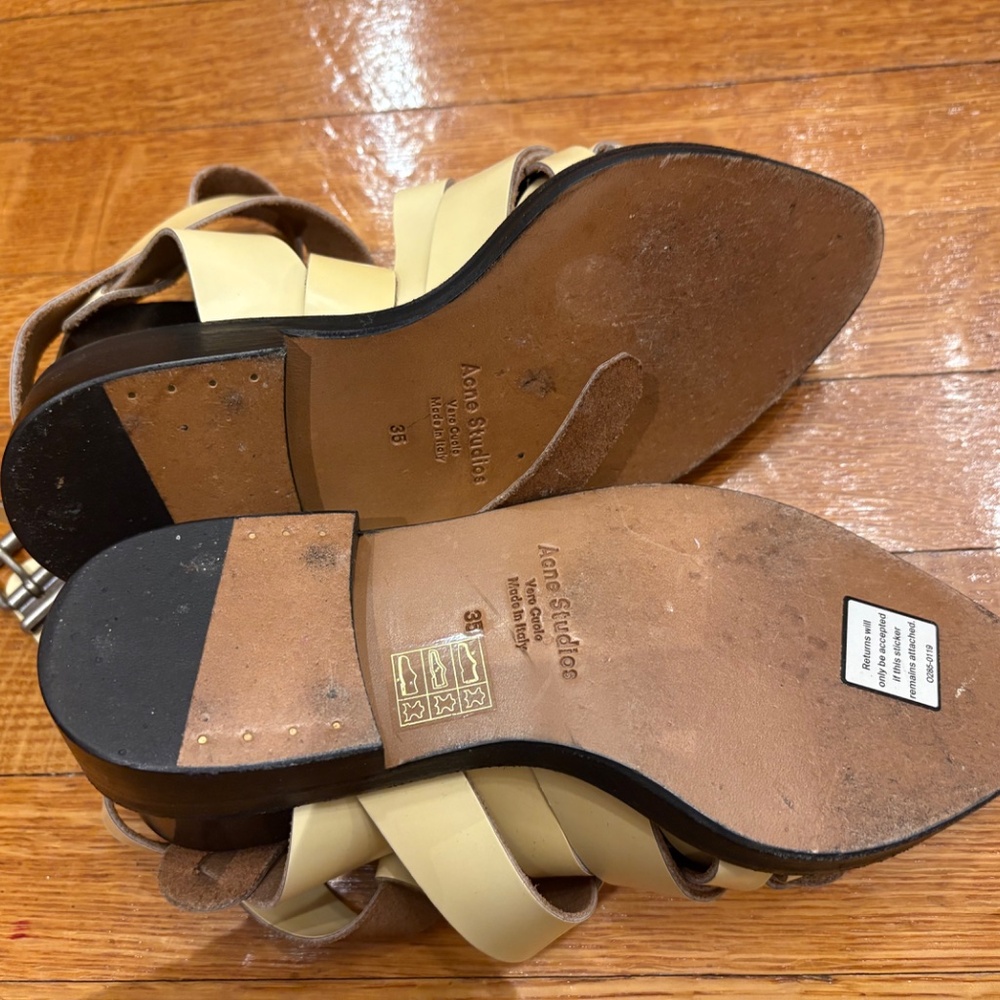 Acne Cream Leather Woven Ankle-Strap Sandals - Picture 3 of 3
